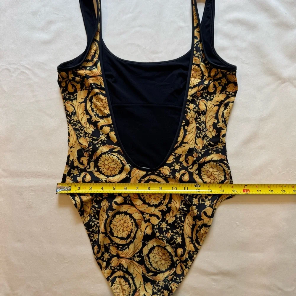 Versace Black and Gold One Piece Swimsuit with Baroque Design - Picture 11 of 13